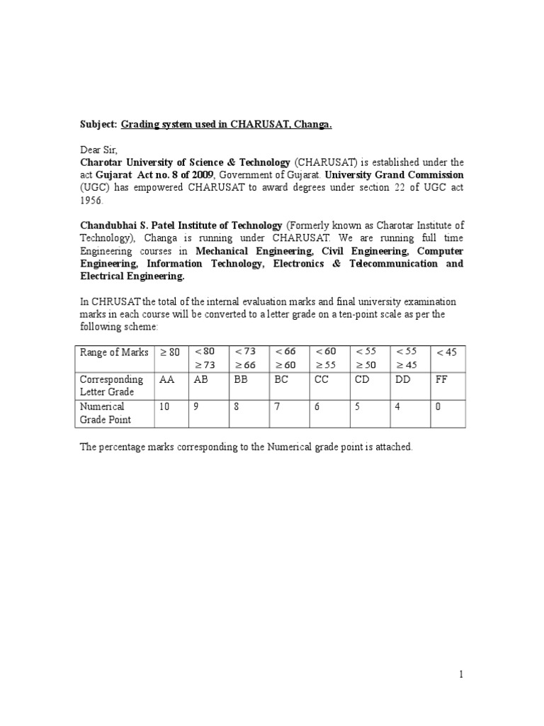 CHARUSAT Grading System Overview | PDF | Science And Technology ...