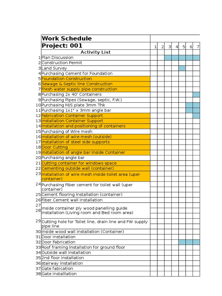 Work Schedule Project: 001: Activity List | PDF | Home & Garden | Art