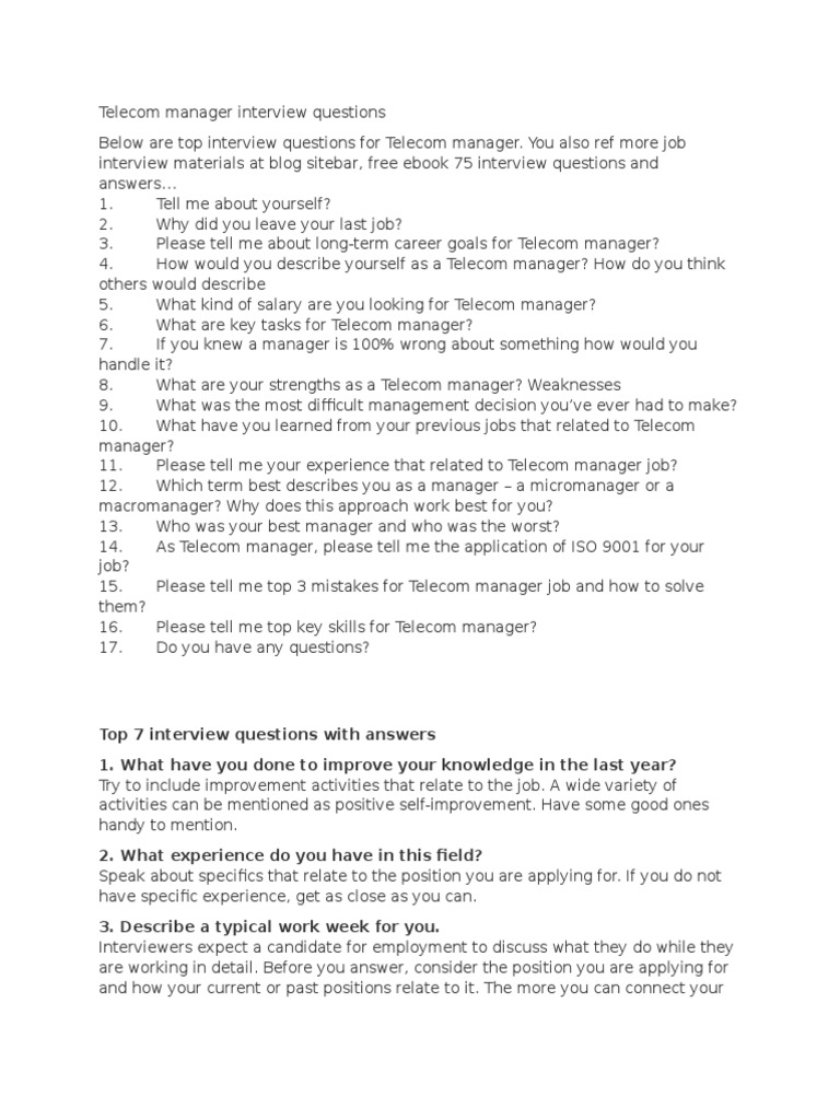 Manager Interview Questions PDF Leadership Recruitment