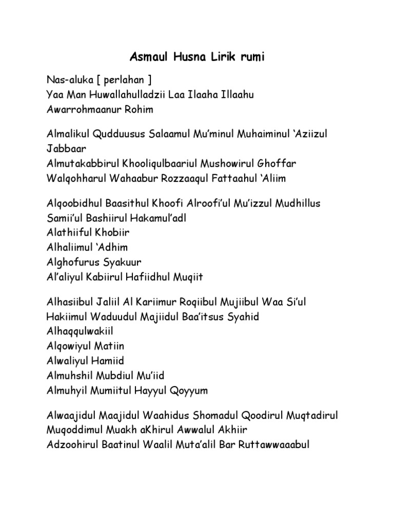 Documents Tips Asmaul Husna Lirik 567d82730b5c9 Pdf