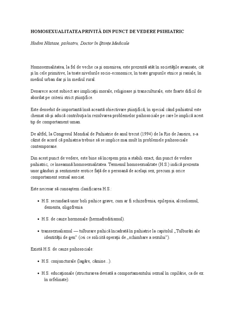 Homosexualitatea Privită Din Punct de Vedere Psihiatric | PDF