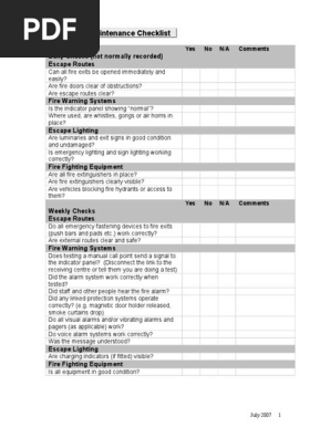 Fire Safety Maintenance Checklist Firefighting Fires