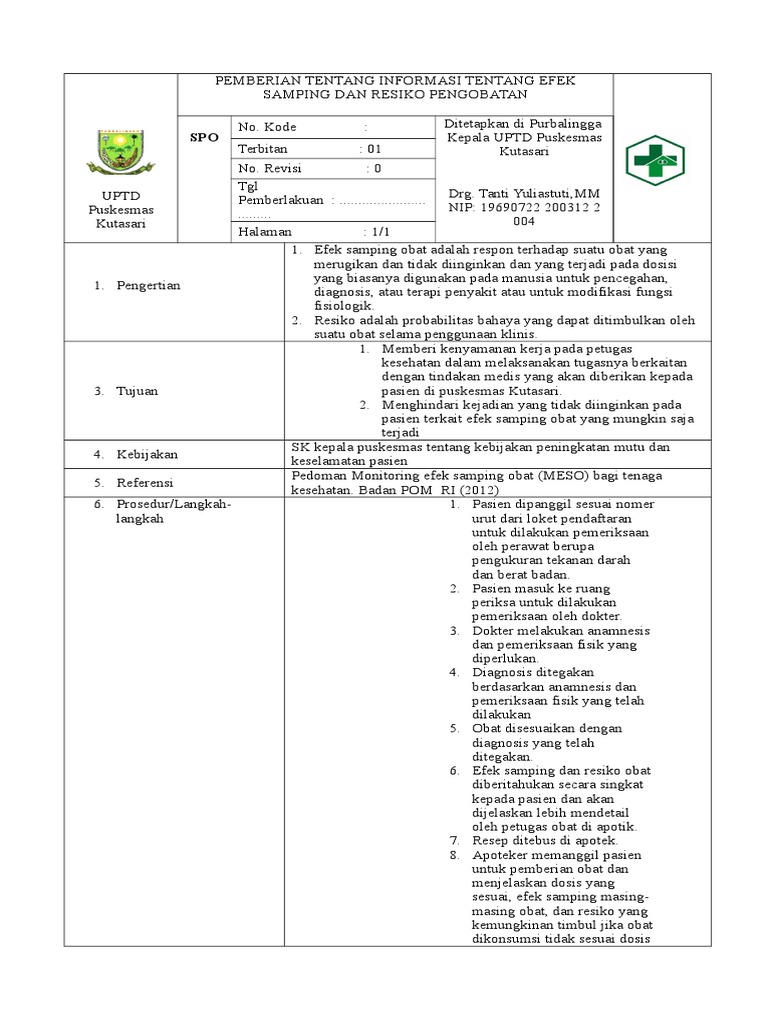 SOP Informasi Efek Samping Dan Resiko Obat SOP Informasi Efek Samping Dan Resiko Obat