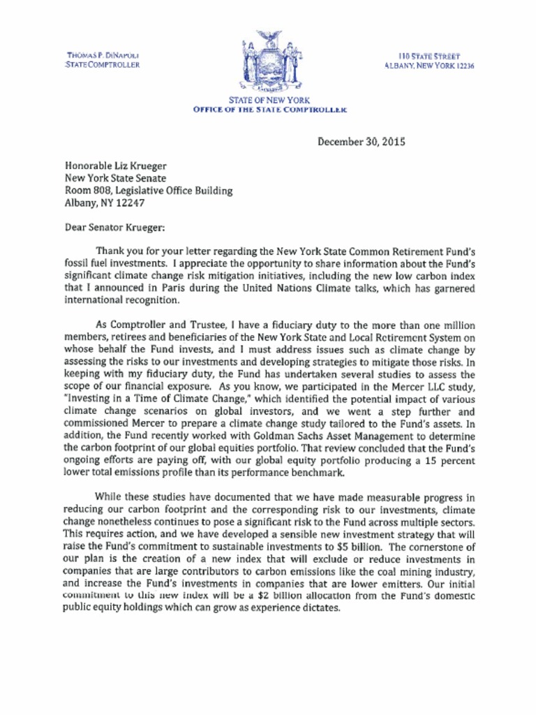 Letter From Office of The State Comptroller Regarding Fossil Fuel ...