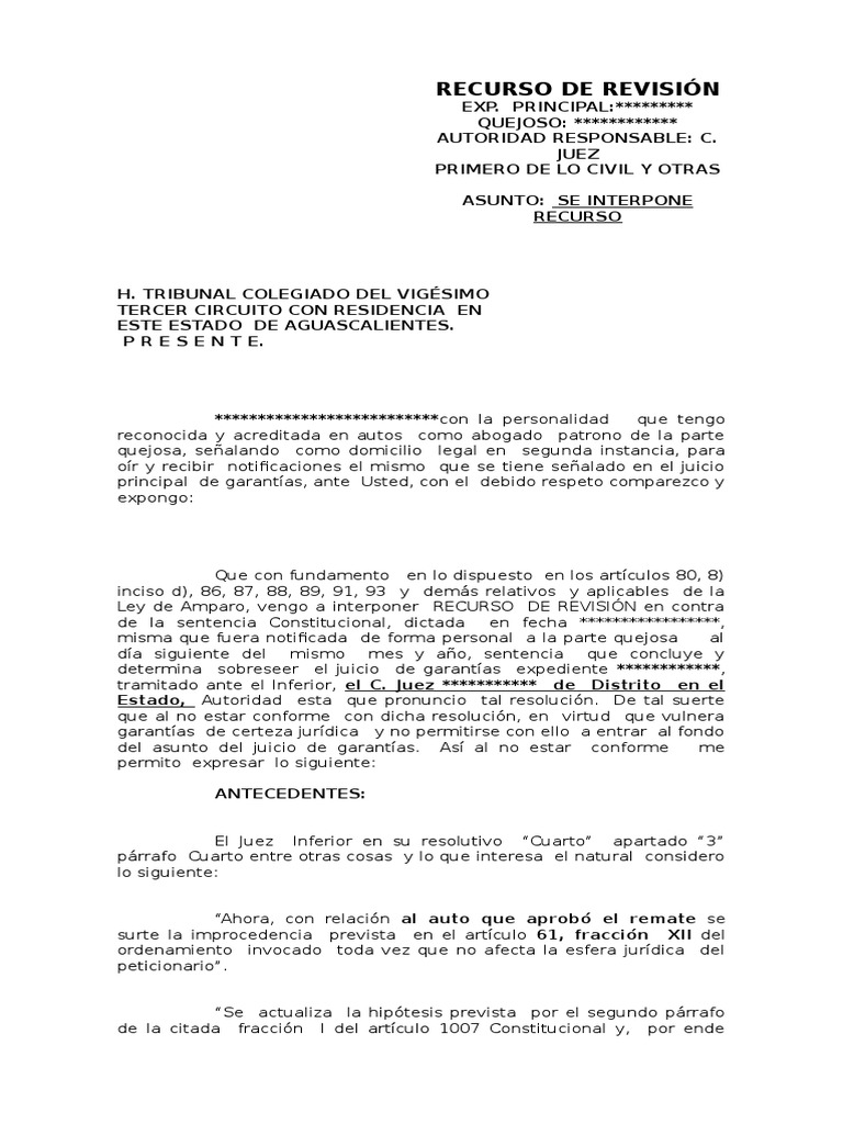 Modelo de Recurso de Revisión Civil | PDF | Ley procesal | Caso de ley