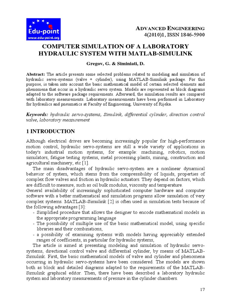MATLAB-Simulink Hydraulic System Model | PDF | Force | Simulation