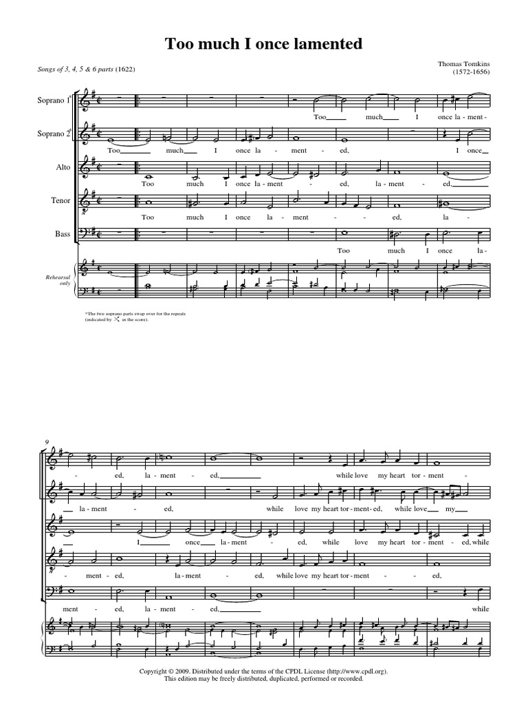 Too Much I Once Lamented Elements Of Music Vocal Music