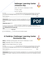 Challenger Learning Center Permission Slip