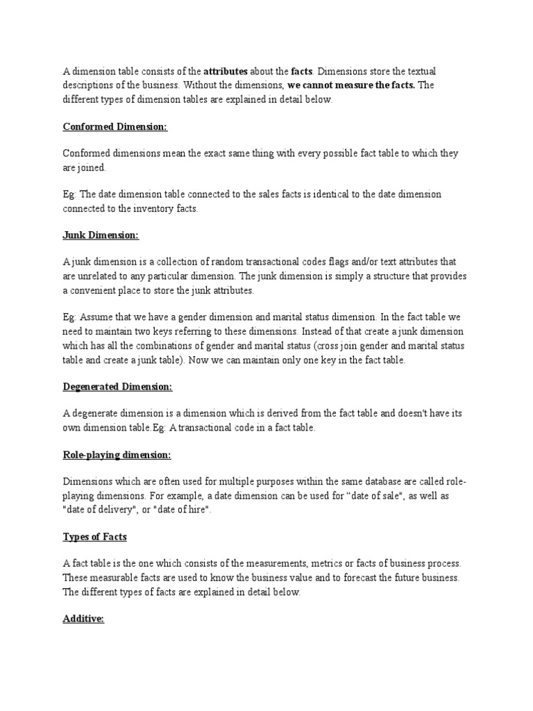 Types of Dimension Tables Explained | PDF | Information Science ...