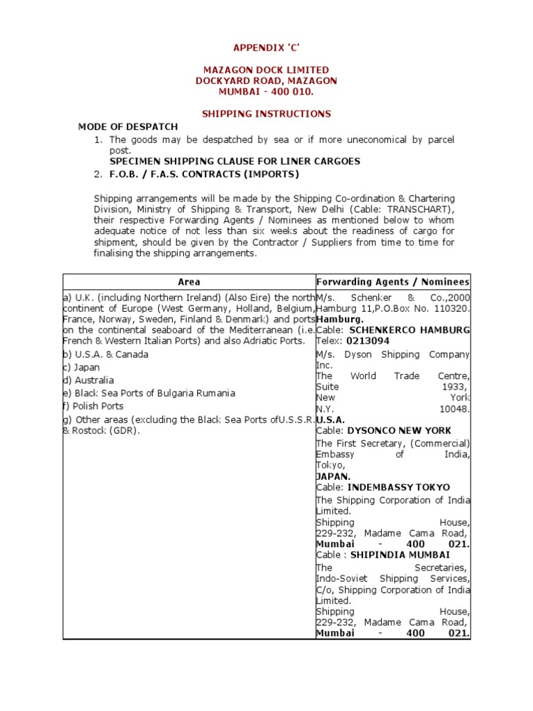 Shipping Instructions | Cargo | Letter Of Credit