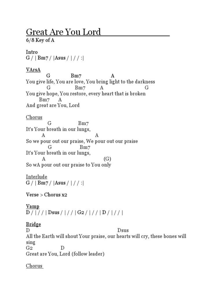 Great Are You Lord Chords Song Structure Musical Forms