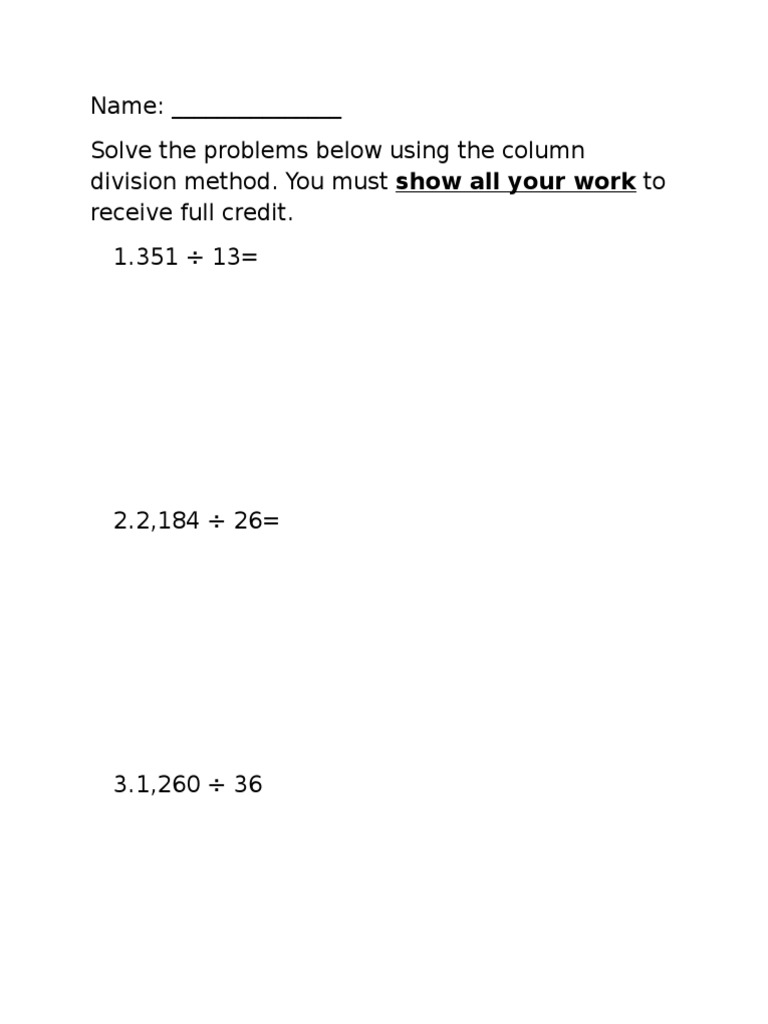 Column Division Practice Problems | PDF