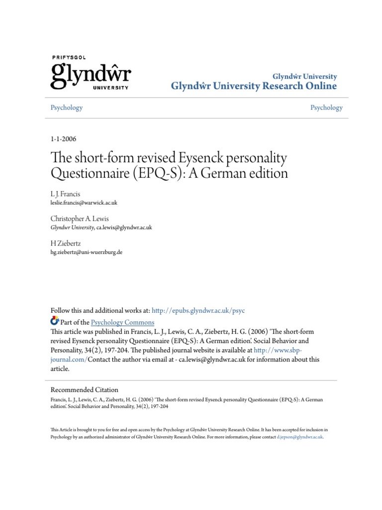 Epq-R (Forma Scurta) | PDF | Extraversion And Introversion | Psychometrics