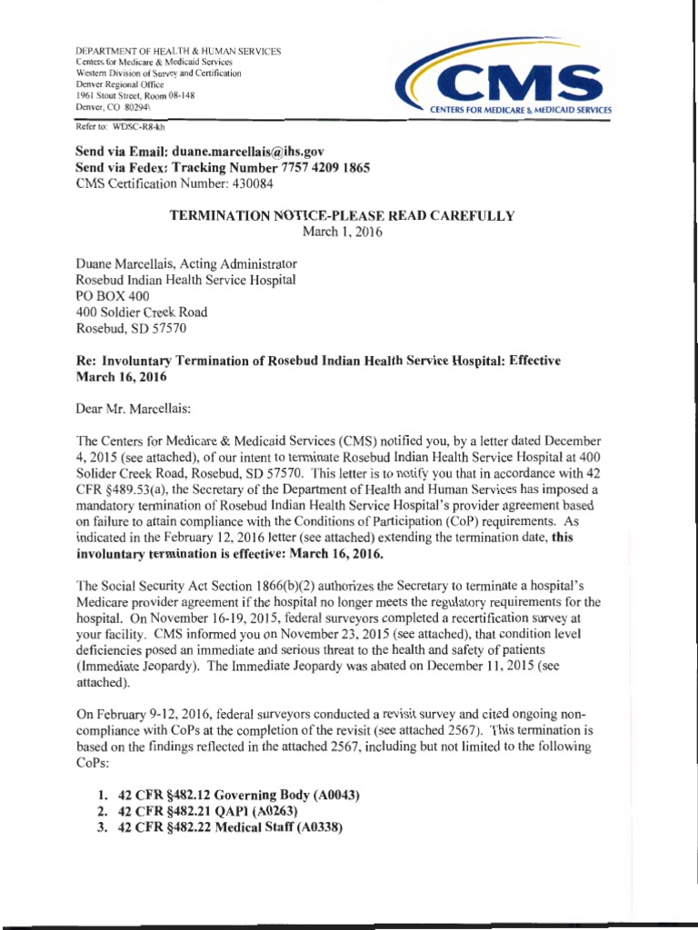 Rosebud Provider Agreement Termination | PDF | Medicare (United States ...