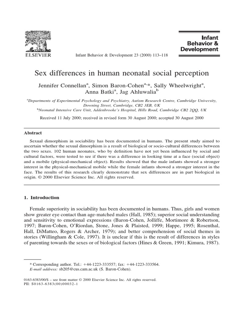 Sex Differences in Human Neonatal Social Perception | PDF | Autism ...