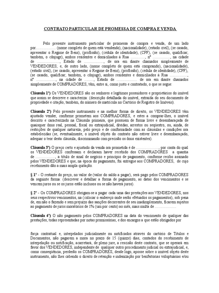 Imobiliário - Contrato de Promessa de Compra e Venda Imóvel MODELO 2