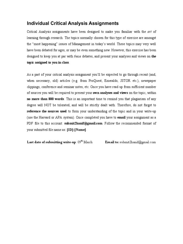 Critical Analysis Assignment Guidelines | PDF | Computers