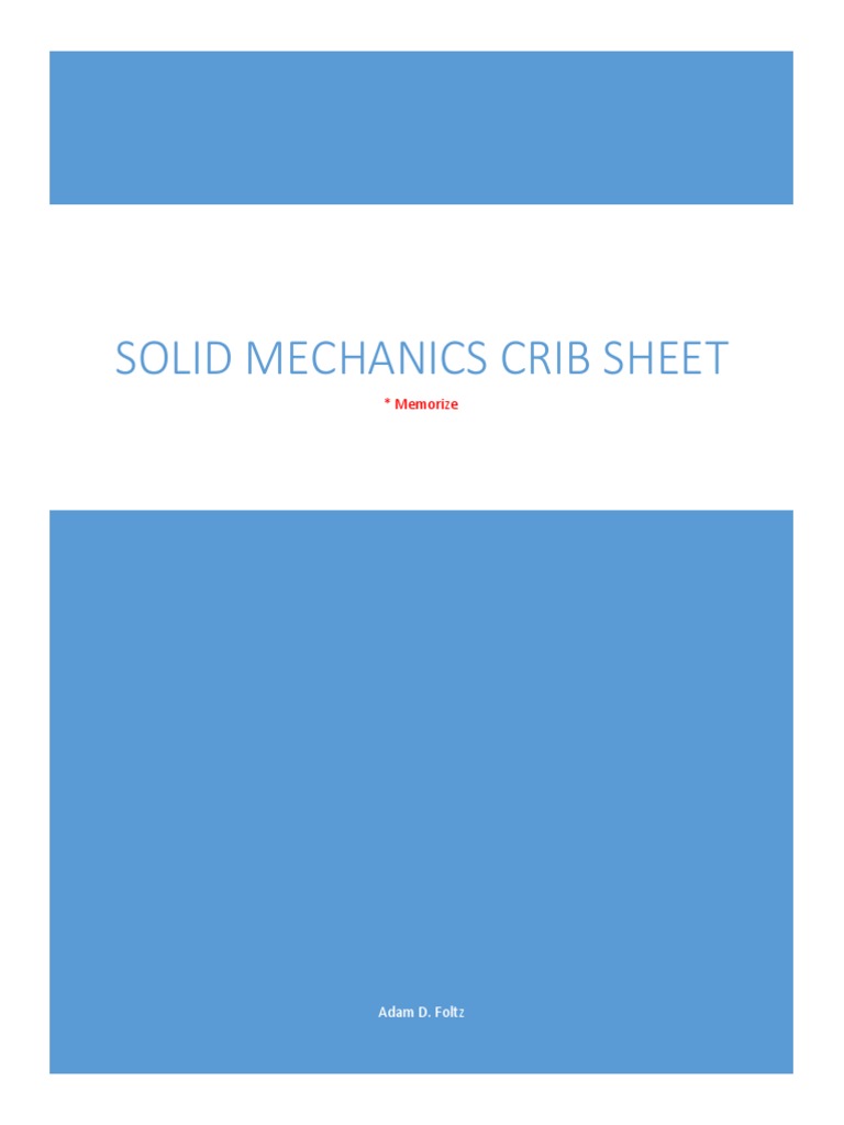 Solid Mechanics Cheat Sheet | PDF | Friction | Fracture