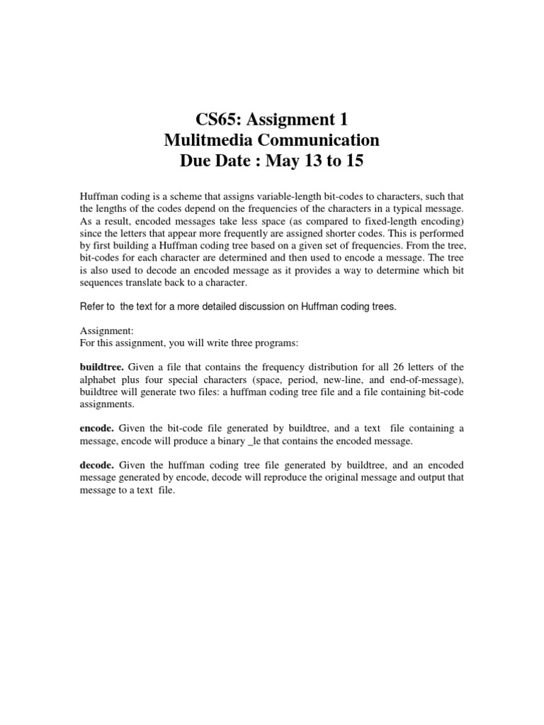 Huffman Coding Assignment Overview | PDF | Computers