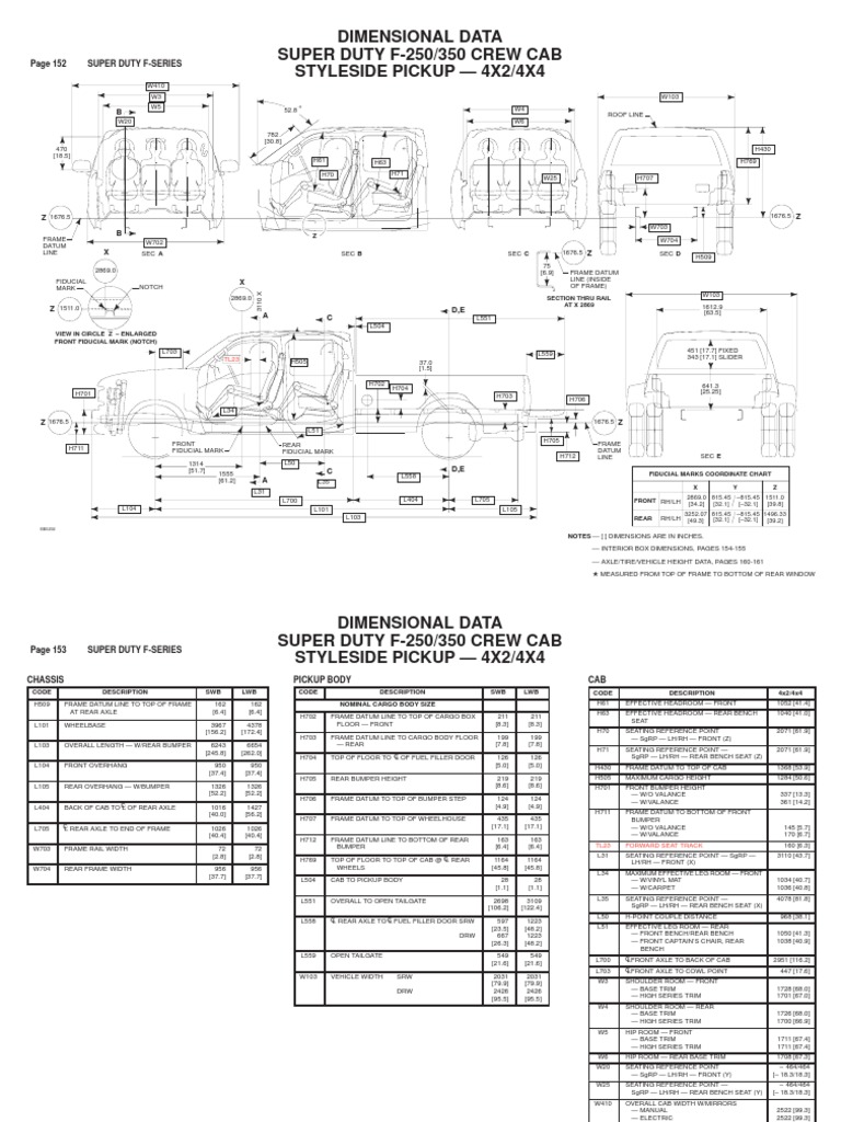 Ford Super Duty Body Measurements | PDF | Pickup Truck | Truck