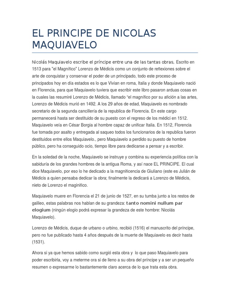 Resumen Libro El Principe De Nicolas Maquiavelo Pdf Leer un Libro