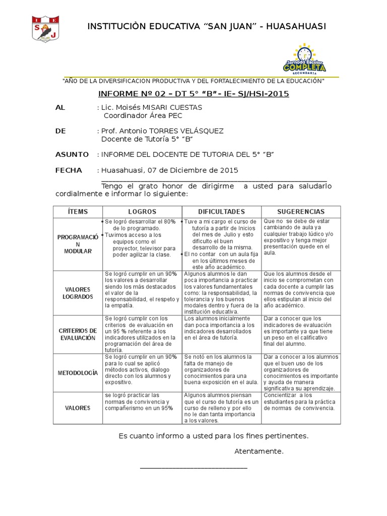 Informe Final De Tutoria Maestros Cognición