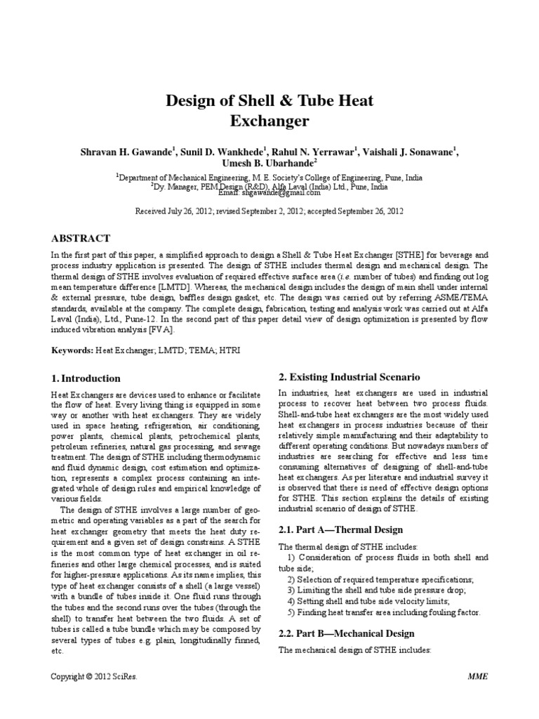 Design of Shell & Tube Heat Exchanger | PDF | Heat Exchanger | Heat