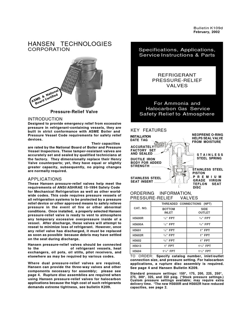 Valvulas de Seguridad Hansen | PDF | Valve | Pressure