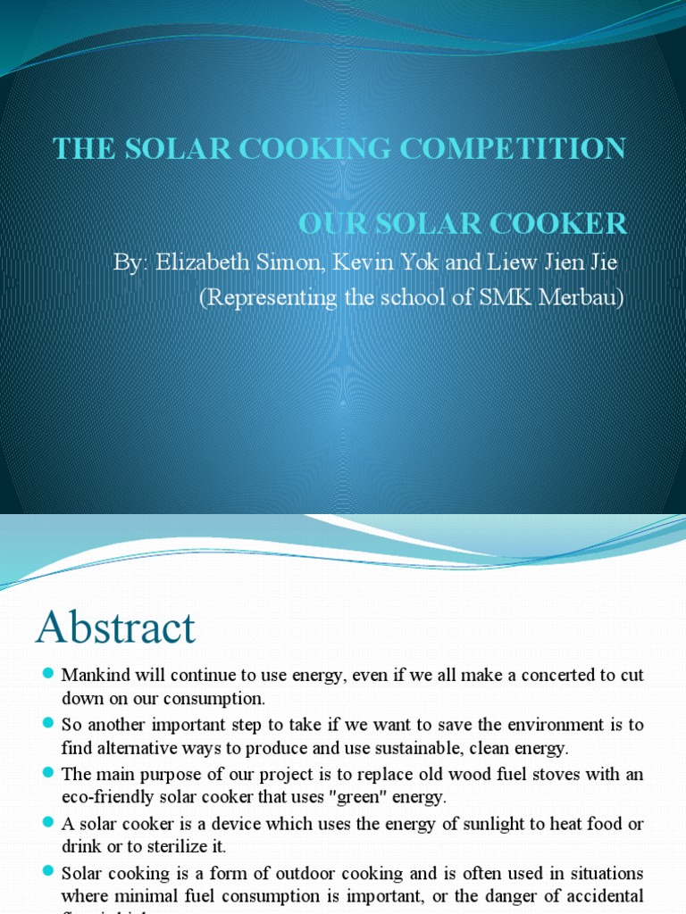 Presentation of Solar Cooker PDF Kitchen Stove Solar Energy