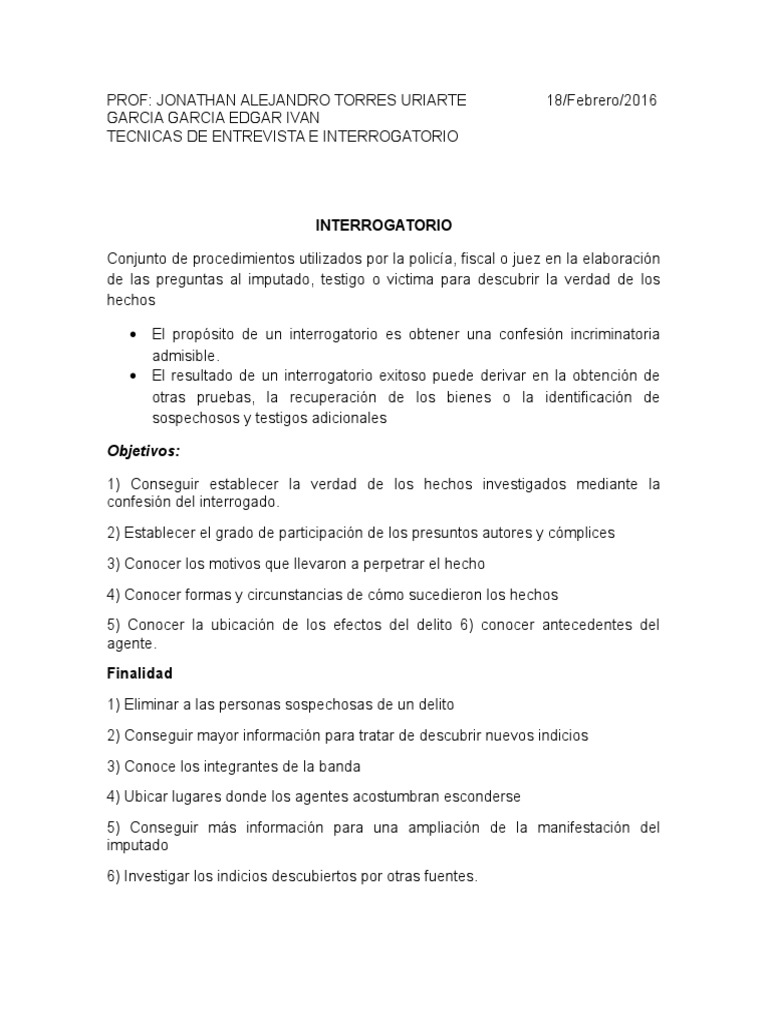 Interrogatorio Comportamiento Verbo
