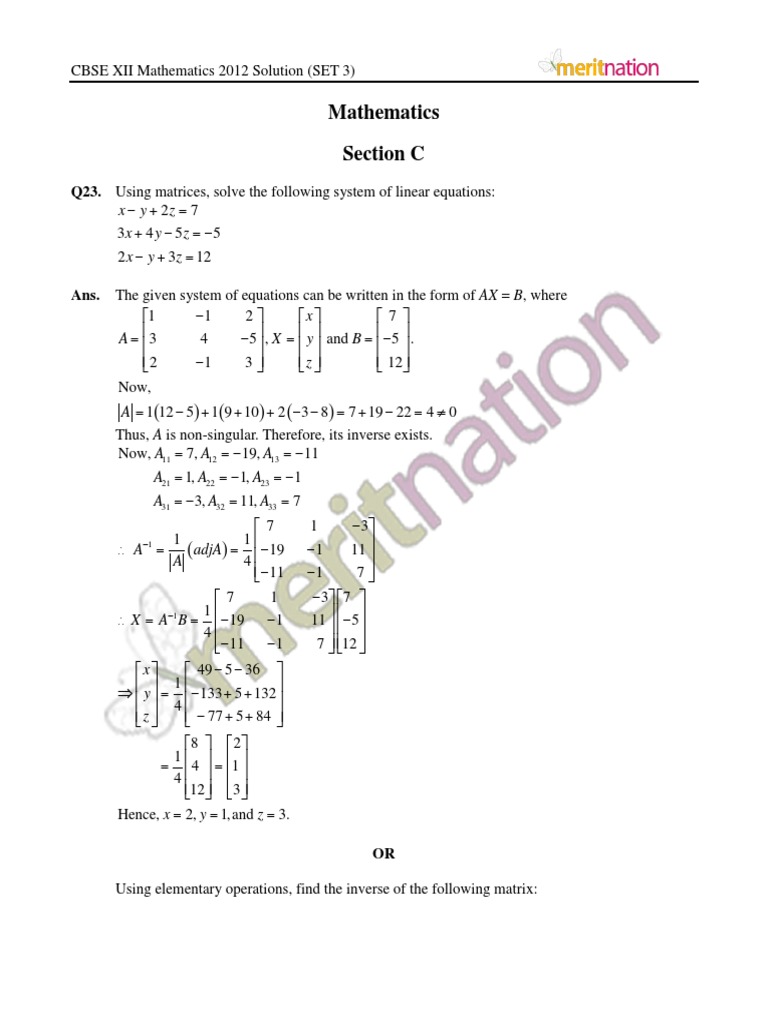 Mathematics Section C: X y Z X y Z X y Z | PDF | Plane (Geometry ...