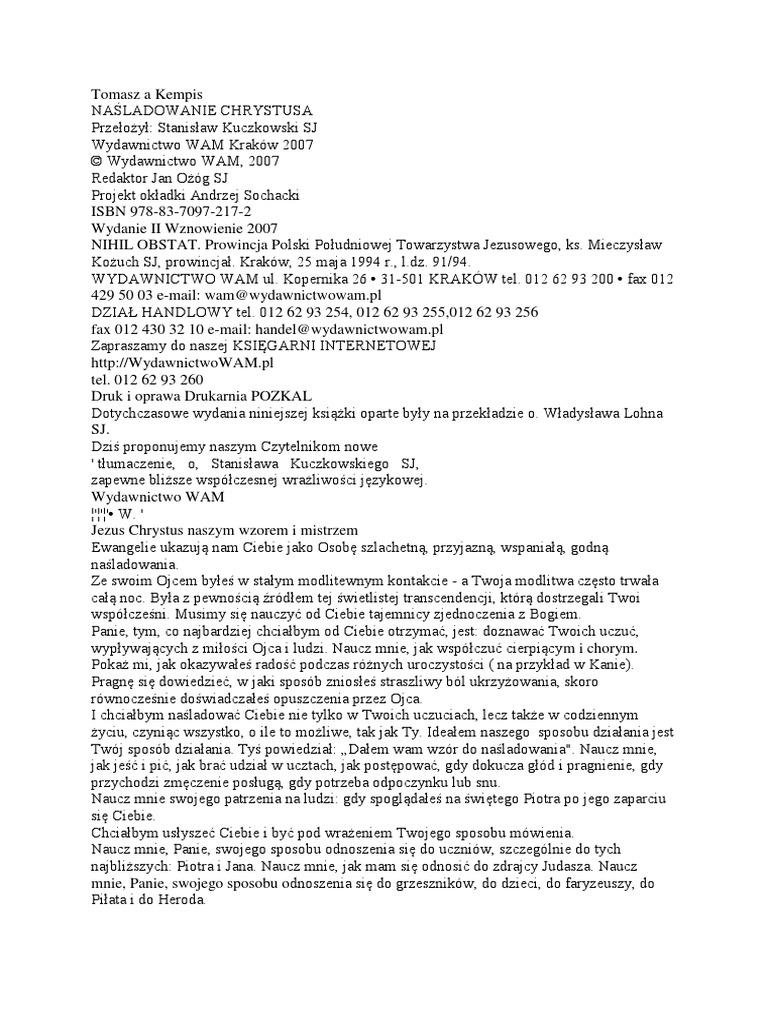 Naśladowanie Chrystusa Tomasz A Kempis Pdf