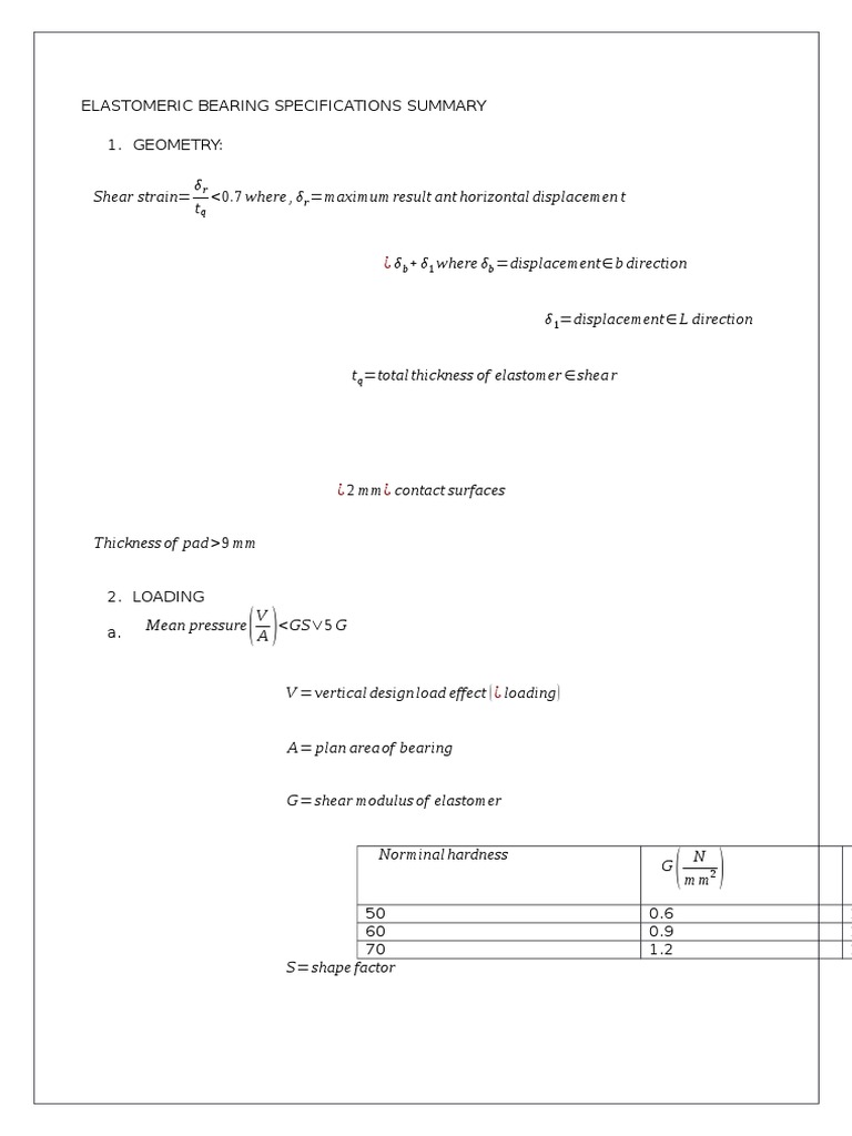 Elastomeric Bearing Specs Overview | PDF | Deformation (Mechanics ...