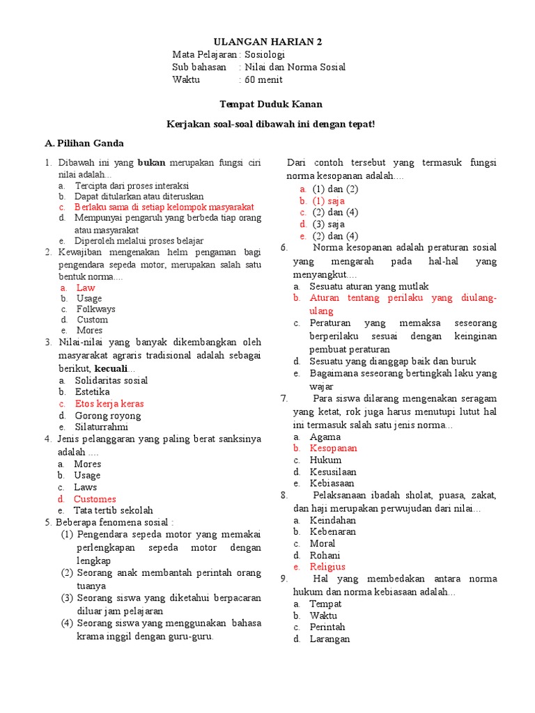 Soal Essay Nilai Dan Norma Sosial Tulisan