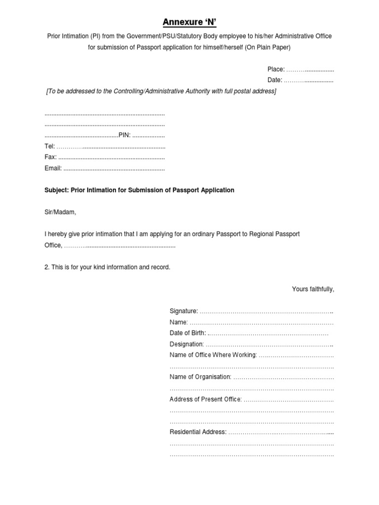 Prior Intimation for Passport Application | PDF | Law