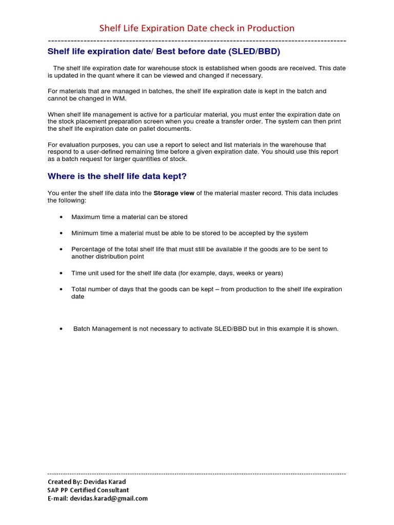 Sled BBD PDF Shelf Life Warehouse