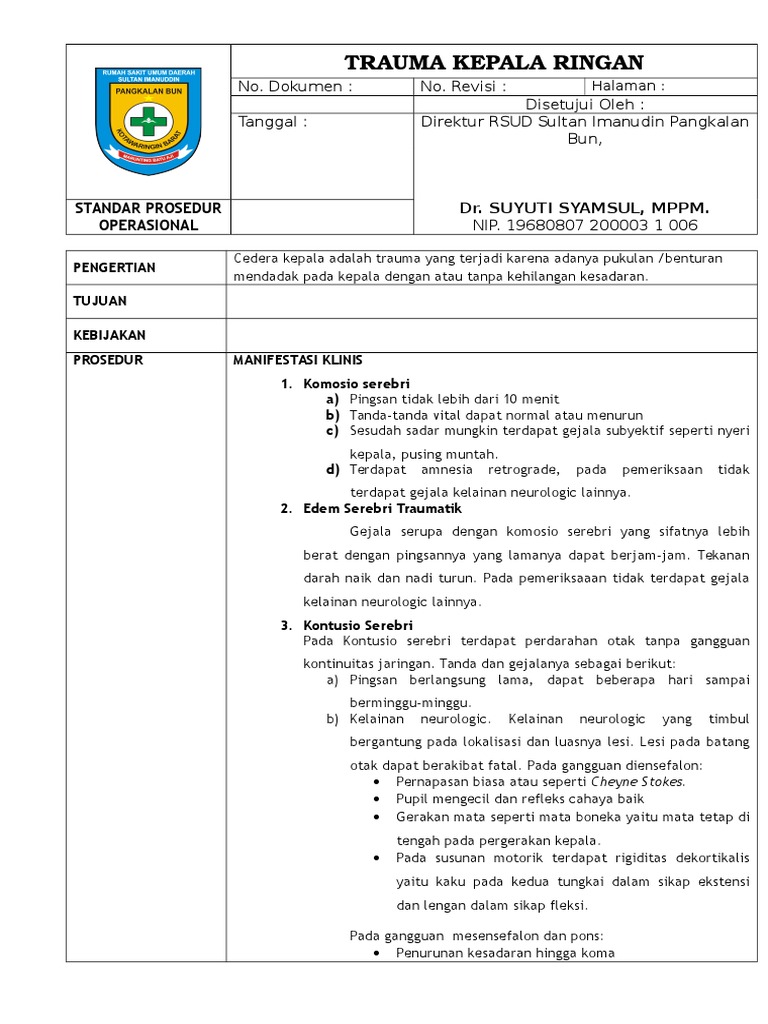 Format Sop Trauma Kepala Ringan | PDF