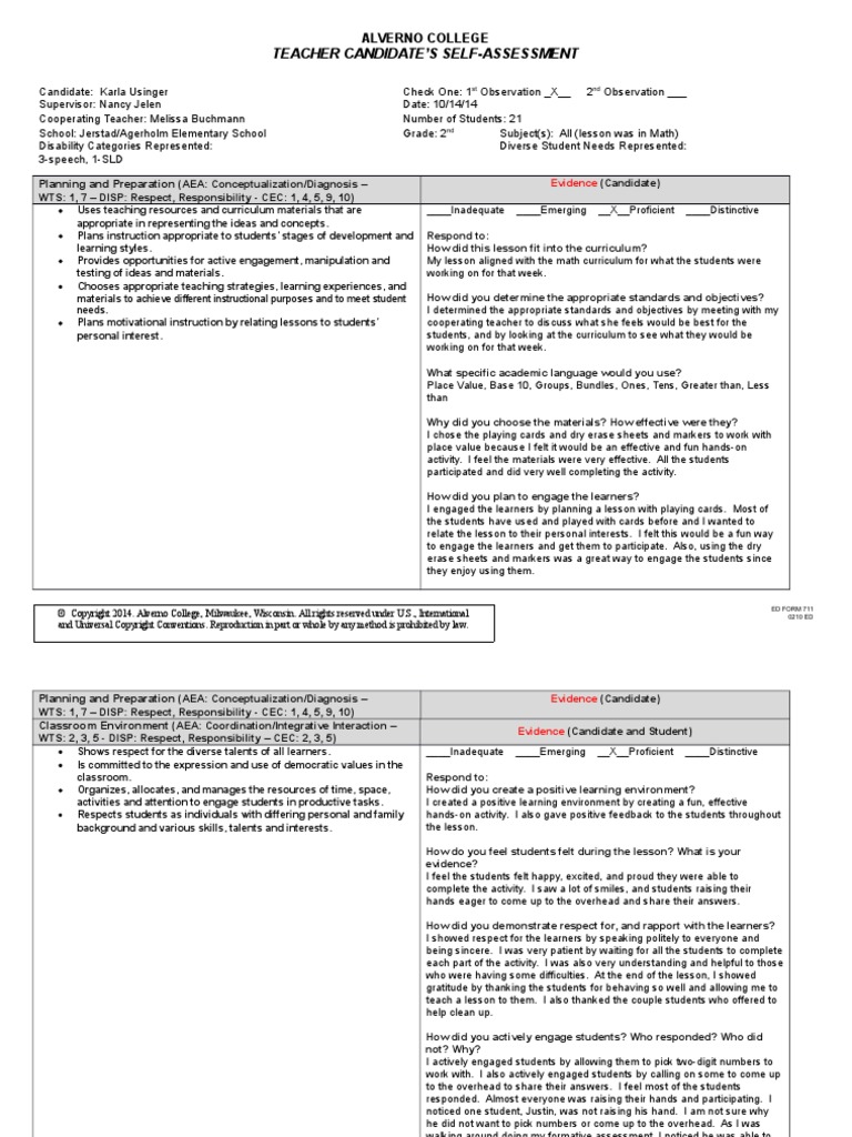Observation Self Assessment | PDF | Educational Assessment | Curriculum