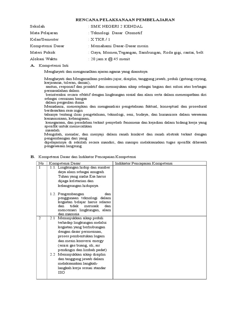 Rencana Pembelajaran Dasar Mesin Otomotif | PDF | Karier & Perkembangan