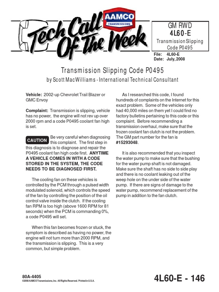 4L60E Transmission Slipping Code P0495 PDF
