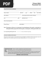 Primarymath Placement Test Grade 1