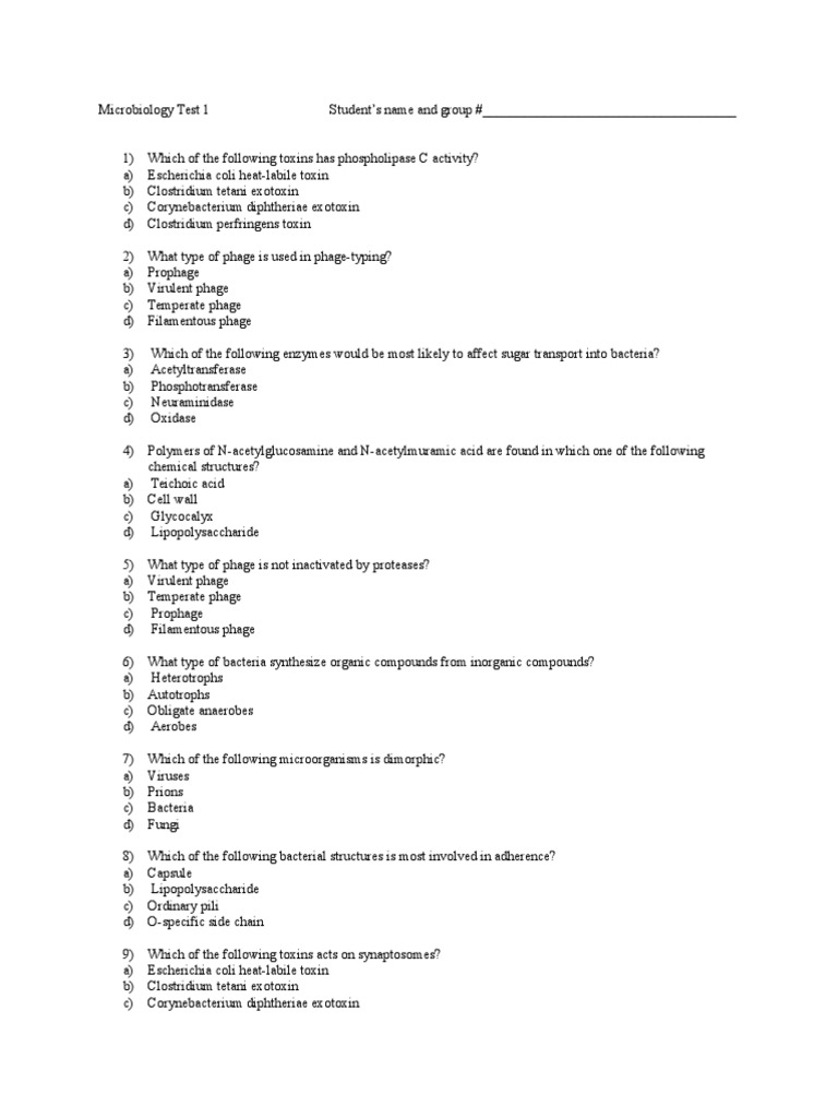 Bacteriology Quiz 1 2011 PDF Bacteria Transformation