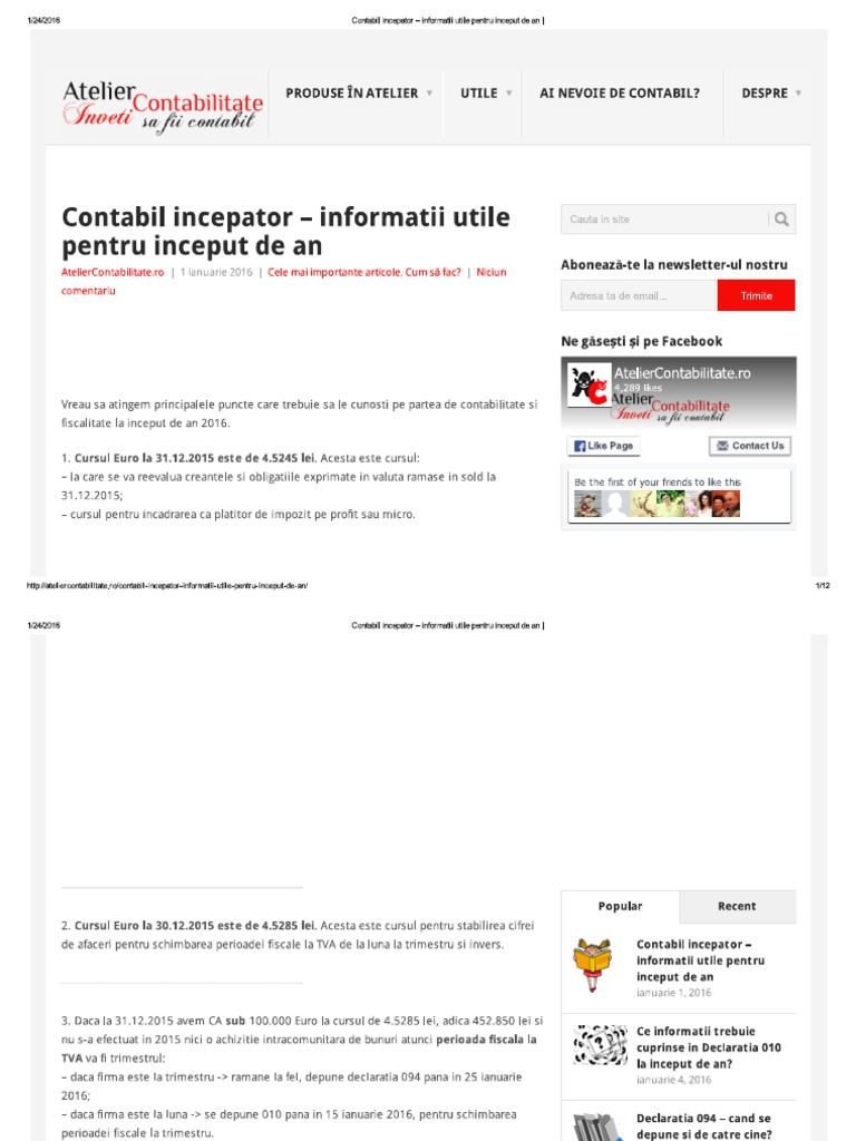 Contabil Incepator - Informatii Utile Pentru Inceput de An | PDF