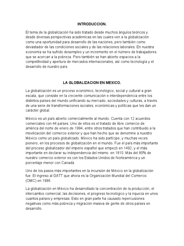 Impacto de la Globalización en México | PDF | Globalización | Migración ...