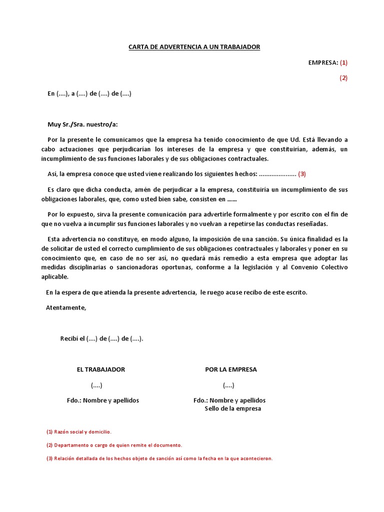 Carta Advertencia Trabajador PDF