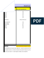 Ronto'S Bill of Material (Bom) : Material Price Per Square Inch