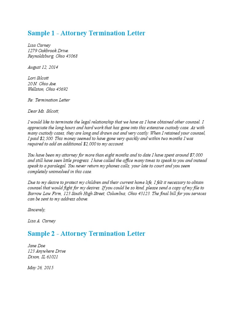 Sample Letter To Terminate Attorney  PDF  Lawyer  Practice Of Law