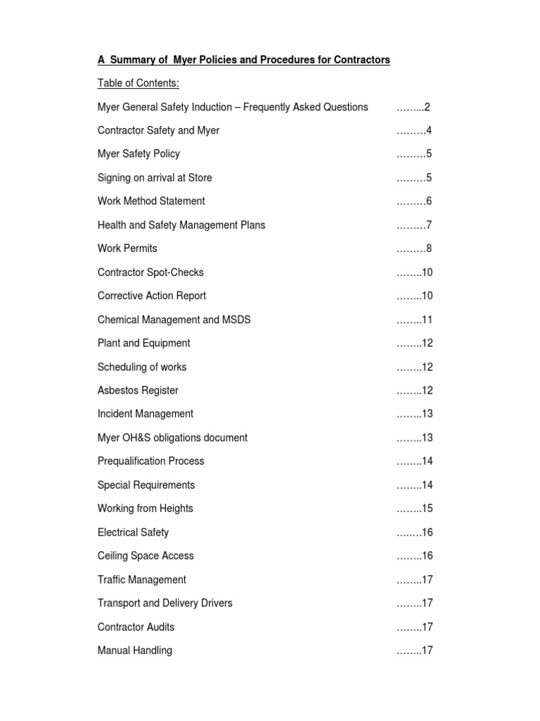 A Summary of Myer Policies Procedures PDF Ladder Scaffolding