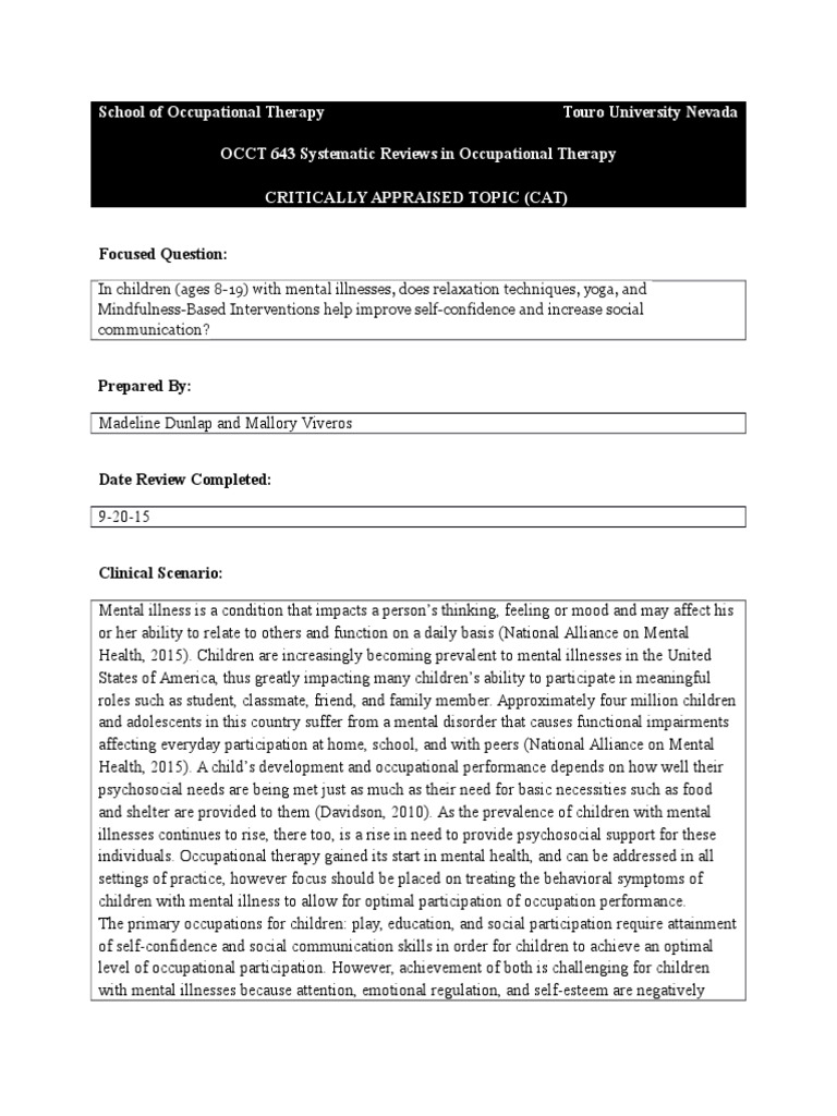 Occt 643 Cat Paper | PDF | Mental Disorder | Psychotherapy