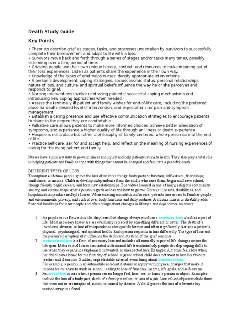 Chapter 36 Death Study Guide | PDF | Grief | Palliative Care
